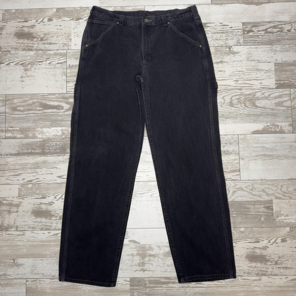 Lee Dungarees Jeans Mens 36x34 Black Relaxed Fit Straight Leg Carpenter Denim